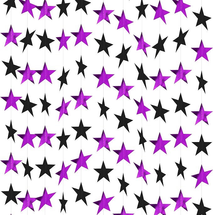 BEISHIDA 6Pcs Black and Purple Star Garland Decor Twinkle Paper Star Streamers by Beishida