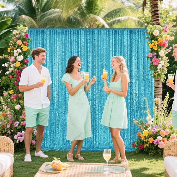 2×8FT-4PCS Turquoise Sequin Backdrop Curtains Panels, Photography Backdrop - Image 3