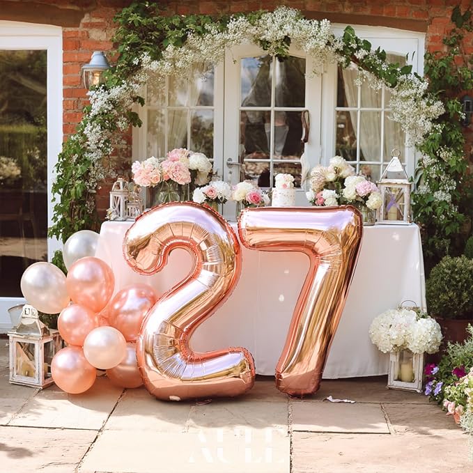 AULE 40 Inch Rose Gold 27 Balloon Number Foil 0-9 Birthday Big Numbers | - Image 3