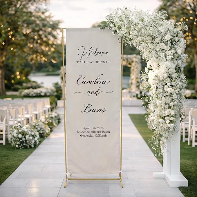Personalized Fabric Wedding Welcome Sign, Cotton Linen Banner - Image 2