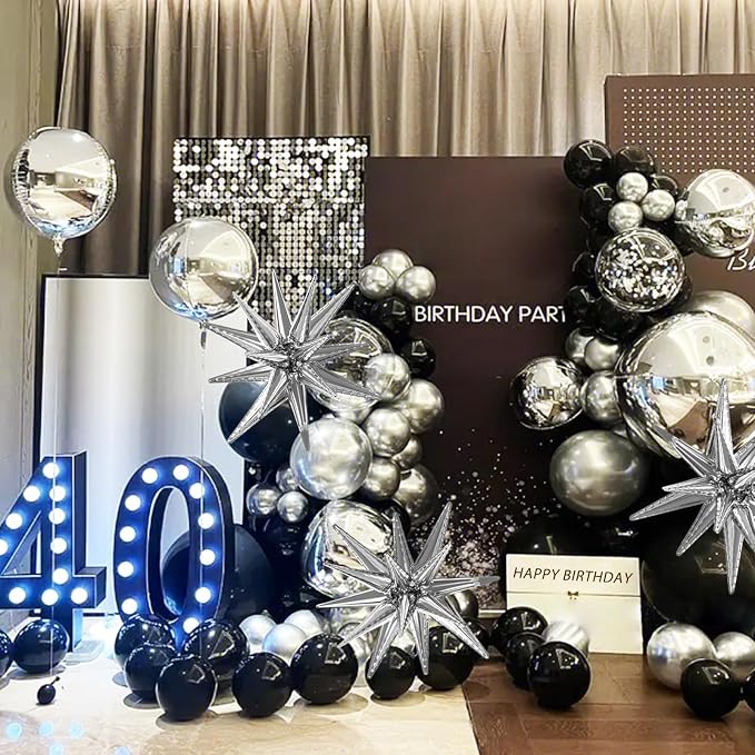 LOOLEY 137Pcs Black and Silver Balloons Garland Arch Kit w Stars - Image 6