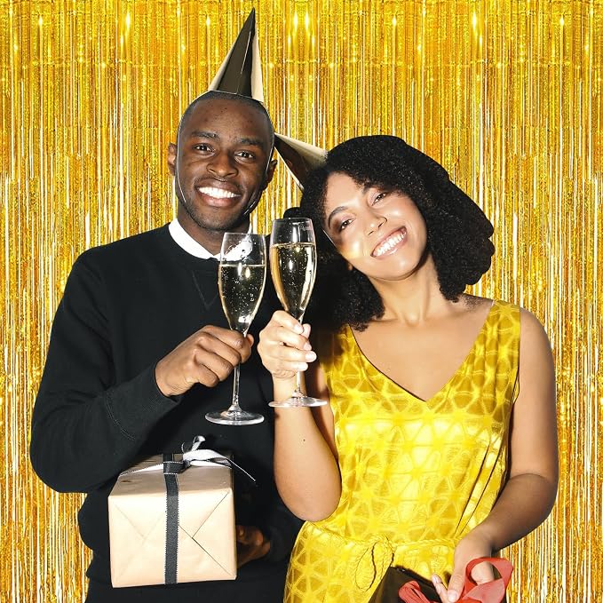 10 Pack Gold Backdrop Curtain 3.2ft x 8.2ft Metallic Tinsel Foil Fringe - Image 7
