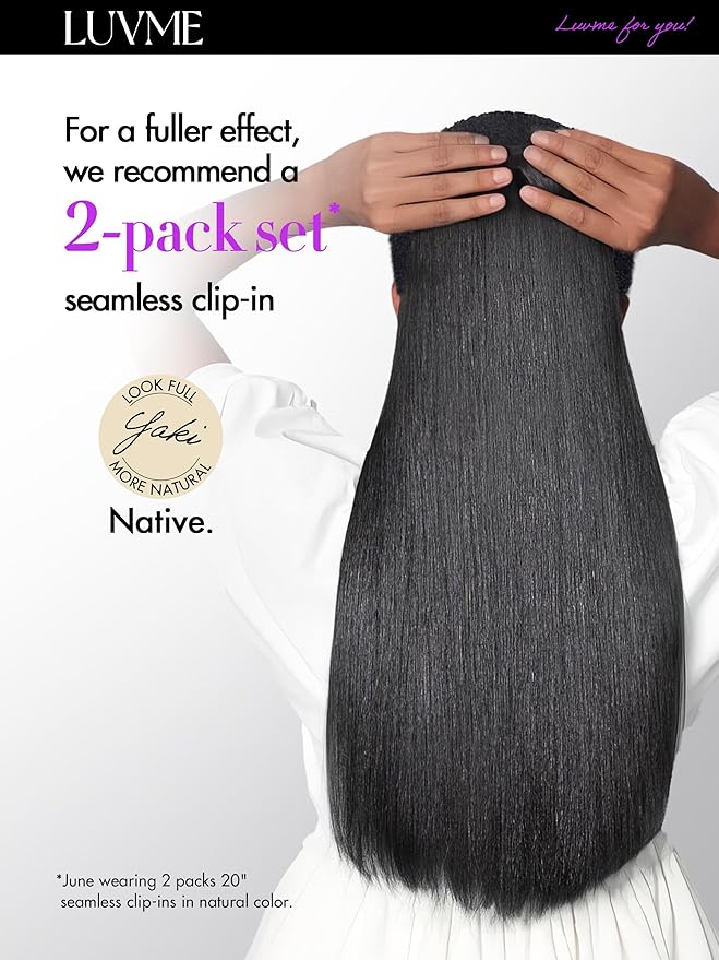 LUVME Yaki Straight Seamless 110g 7Pcs Clip in Hair Extensions Full Max with 14inch Remy Human Hair Extensions, Natural Black 100% Real Soft Hair
