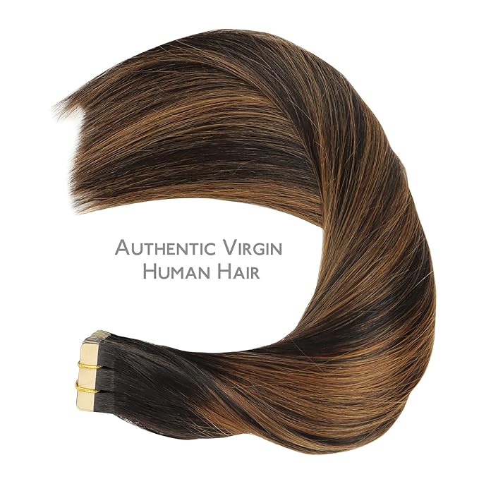 WENNALIFE Tape in Hair Extensions Human Hair, 20pcs 50g 18 inch Natural Black Mixed Chestnut Brown Remy Hair Extensions Straight Human Hair Tape in Extensions Skin Weft Tape Extensions Human Hair