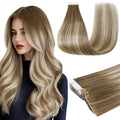 Full Shine Invisible Tape in Hair Extensions Color Dark Brown 3 Fading to 8 and 22 Blonde Machine Remy Seamless Tape in Hair Extension Double Sided Skin Weft 18 Inch for Party 50G 20 Pcs