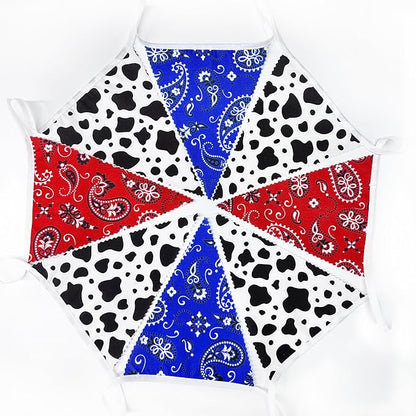 32Ft Western Cowboy Party Decorations Red Paisley Blue Bandana Pennant Banner - Image 5