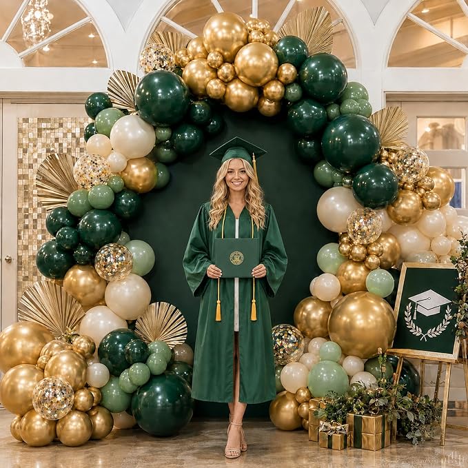 Emerald Green White Gold Balloons Arch Kit - Image 6
