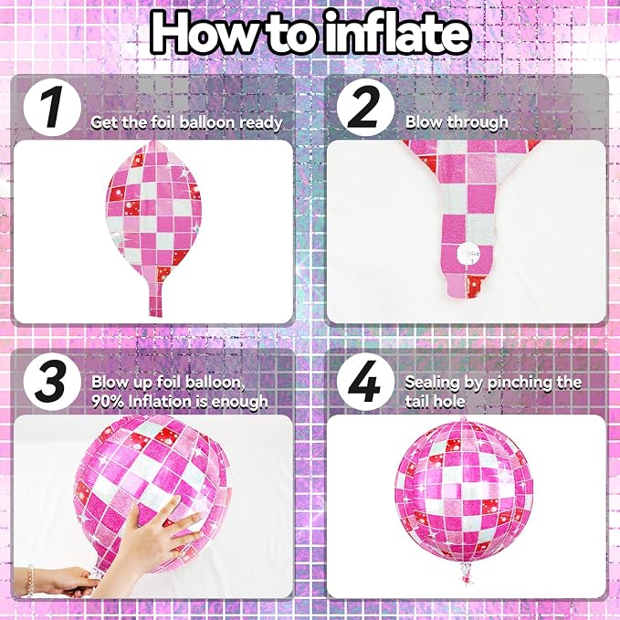 6pcs 22 Inch Pink Disco Ball Balloons, 4D Large Foil Aluminum Balloon - Image 9