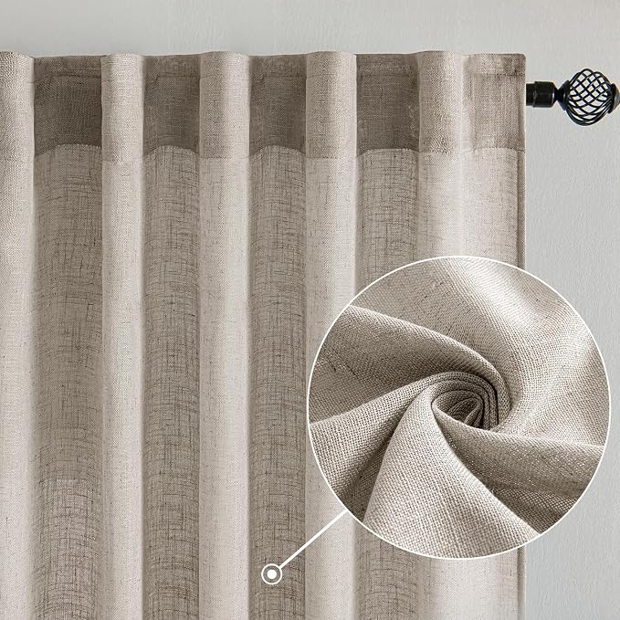 MIULEE Burlywood Birch Linen Curtains 52x84 Inch Long 2 Panels - Image 2
