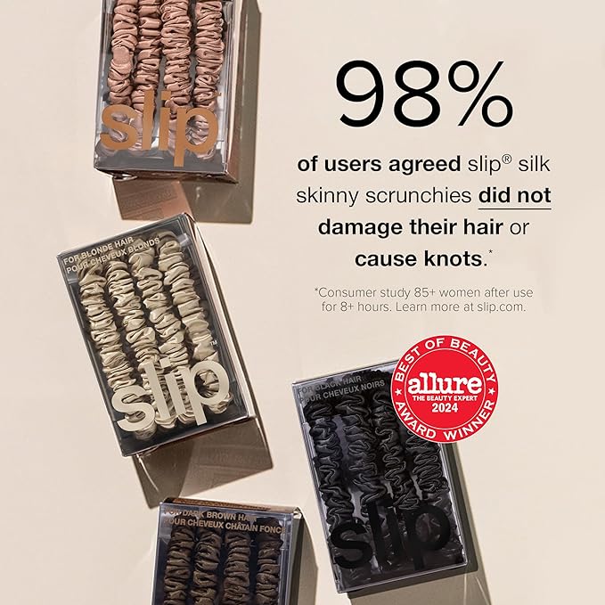 slip Skinny Scrunchies: Anti-Crease, Anti-Breakage Slipsilk™ Design Protects Delicate Hair | Includes 4 Pure Silk Scrunchies, White