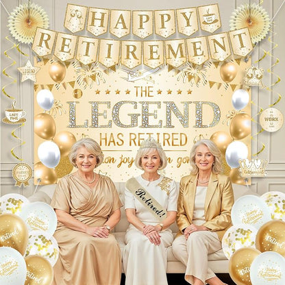 Roetyce Retirement Party Decorations Women, Champagne Gold Happy Retirement | - Image 3