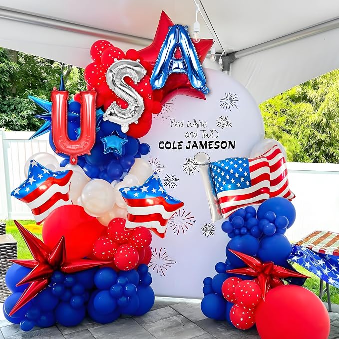 4th of July Decorations USA Letter Balloons Red Silver Blue - Image 4