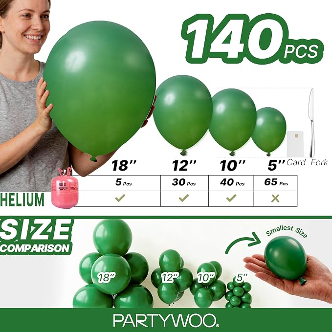PartyWoo Dark Green Balloons 140pcs Emerald Hunter Forest Green Color | - Image 6