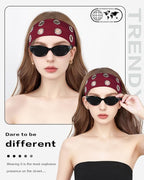 Grommet Headband for Women, Wide Burgundy 20cm Hollow Out Elastic Hair Band, Eyelets Punk Grunge Stylish Hairband