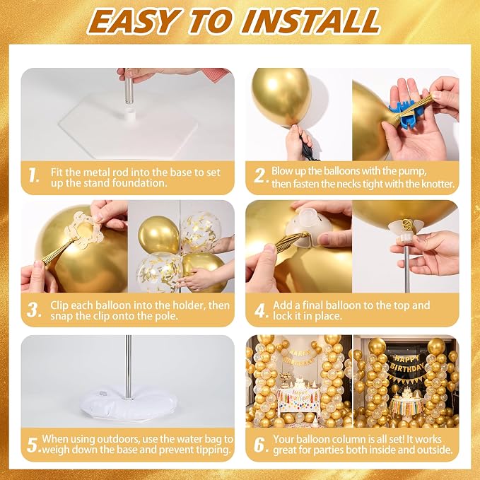 Balloon Column Stand Kit, Balloon Column Gold - Image 5