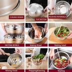 MIKULA Mixing Bowls Set, 22PCS Large Stainless Steel Mixing Bowl with Lids Set 7/6/4.5/3.5/2.5QT, 400ML Measuring Cups Spoons Storage Baking Nesting Metal Bowl for Kitchen Supplies
