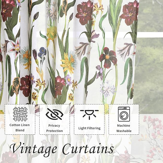 Schweek Boho Floral Curtains 96 Inches Long 2 Panels - Image 4