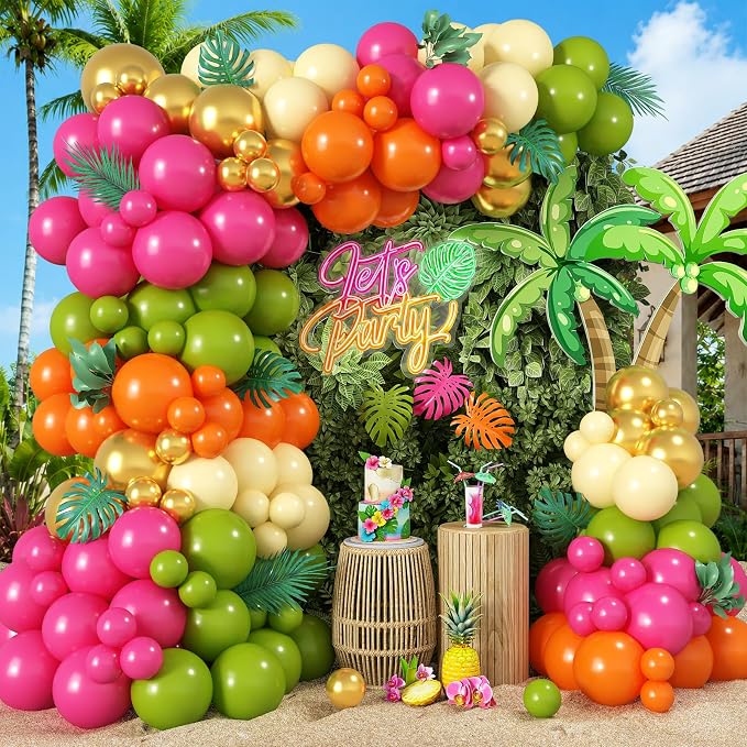 Tropical Hawaiian Balloons Arch Garland Kit, Olive Green Hot Pink Orange Yellow by Togvu