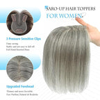 SARO-UP Hair Toppers for Women Real Human Hair Toppers for Women with Thinning Hair pieces with No Bangs 3 * 4Inch Hand-Tied Invisible Upgrade Swiss Base 10Inch Topper (Mixed Light Grey)