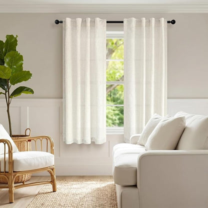 Pitalk Linen Semi Sheer Curtains 63 Inch Length 2 Panels Light Filtering - Image 7