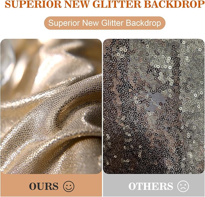 10x10ft Thick Champagne Glitter Backdrop Curtain Panels - Image 7