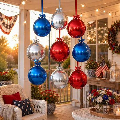 22 Inch Red Blue Silver Round Foil Balloons 9 Pcs, Large 4D Round Balloons - Image 5