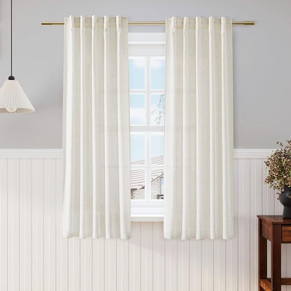 Cream Semi Sheer Linen Curtains 63 inch Length by Nanspring