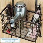OVICAR Hair Dryer Holder - 3-in-1 Hair Tool Organizer Blow Dryer Holder Adjustable Height Wall Mounted/Cabinet Door Bathroom Organizer Storage for Hair Dryer, Flat Irons, Curling Wands, Straighteners
