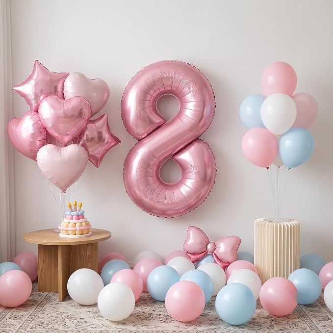 TONIFUL 8th Birthday Balloons Kit 40 Inch Pink Large Number 8 Foil Balloon | - Image 3