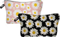 2 Pcs Cosmetic Bag for Women Small Make Up Bag Waterproof Travel Toiletries Pouch with Zipper for Organizing Small Items, Gift Bags for Birthday Christmas(Daisy Flower 1)