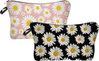 2 Pcs Cosmetic Bag for Women Small Make Up Bag Waterproof Travel Toiletries Pouch with Zipper for Organizing Small Items, Gift Bags for Birthday Christmas(Daisy Flower 1)
