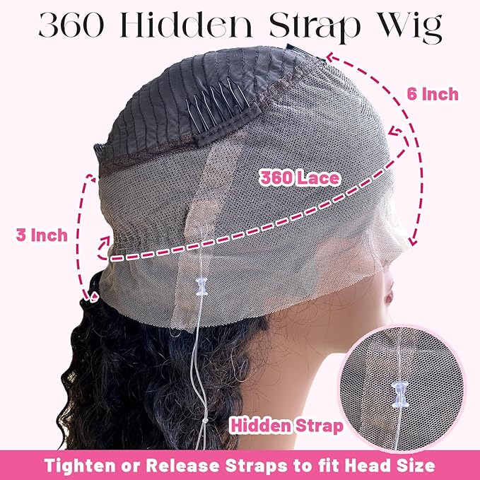360 Glueless Wigs Human Hair 24 Inch Pre Plucked Hidden Strap Deep Wave Lace Front Human Hair Wigs With Drawstring 180 Density Wet and Wavy HD Full Lace Front Wigs Human Hair