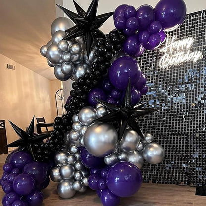 Purple Black Balloons Set, Metallic Black Silver Purple Confetti Balloons Latex - Image 5