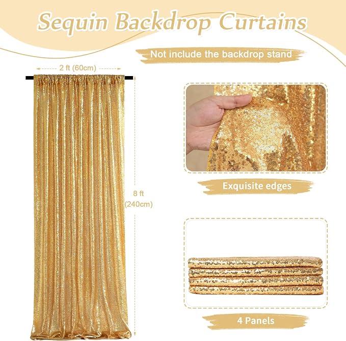 Sequin Backdrop Curtain 4 Pcs 2ftx8ft Wedding Ceremony Background Backdrop - Image 2