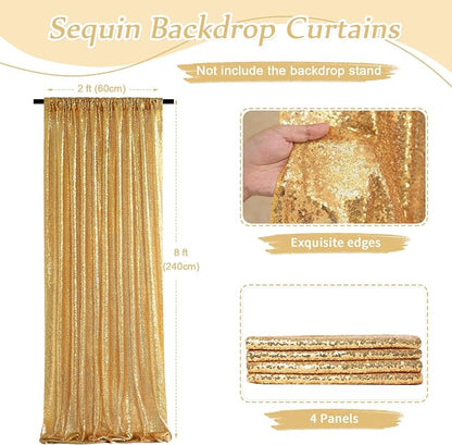 Sequin Backdrop Curtain 4 Pcs 2ftx8ft Wedding Ceremony Background Backdrop - Image 2