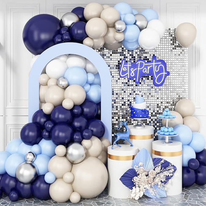 Navy Blue Silver Balloon Garland Arch Kit by BTZO