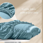 Manyshofu Satin Pillowcases for Hair Protection - 2Pcs Blue Pillow Cases, Elastic Band Standard & Queen Satin Pillowcases Luxury Silky Pillow Cases Travel Pillow Covers