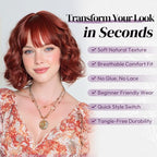 BARSDAR Copper Red Short Wavy Wig with Bangs - Short Copper Red Bob Wigs for Women - Curly Wavy Textured French Bob Wig with Bangs Soft Synthetic Natural Looking Face-Framing Daily