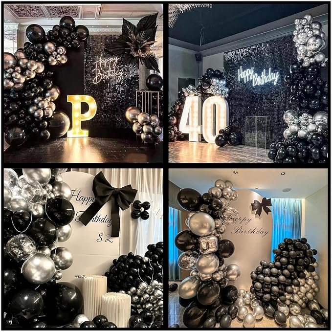 412Pcs Black and Silver Balloons Arch Kit, Latex Balloons Different Sizes 18 12 - Image 6
