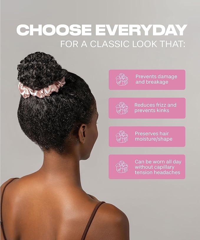 SUNDAYSILKS™ Luxurious Mulberry Silk Scrunchies for Women & Girls | No-Slip, Silky Hair Ties for Natural, Curly, Thin or Thick Hair | Gentle Hold for Ponytails & Sleep | Mini to Large Sizes [1 Pack]