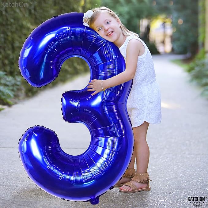 KatchOn Royal Blue Number 3 Balloon 40 Inch, Birthday Decorations - Image 2