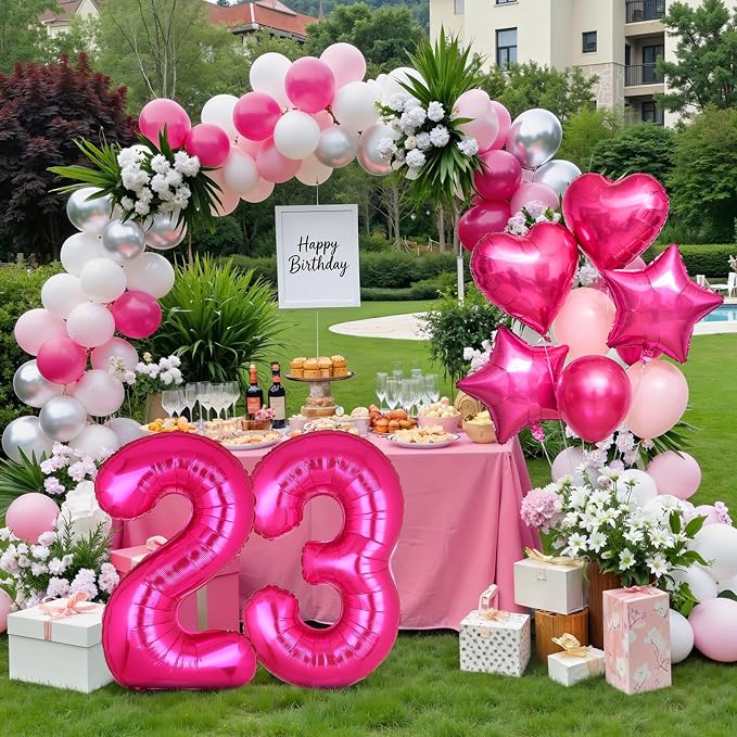 40 Inch Number Balloon Hot Pink 23 Set Pink Theme 23rd Birthday Decor 10Pcs | - Image 5
