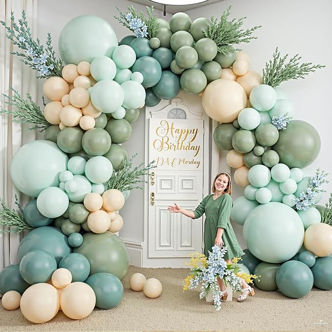 412Pcs Dusty Blue Green Balloon Garland Arch Kit, Haze Fog Blue Ash Mist Sage - Image 7