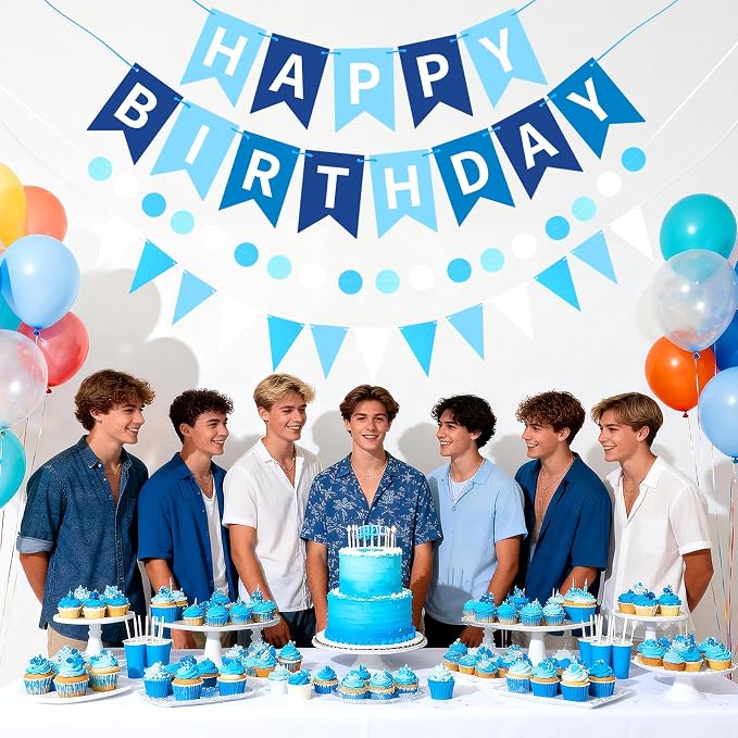 Sky Blue Happy Birthday Banner, Happy Birthday Decorations Hanging Birthday - Image 4