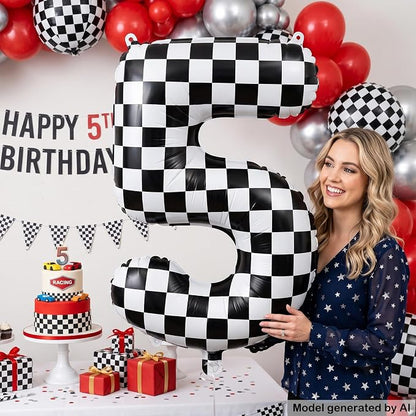 40" Checkered Number 5 Balloon for 5th Race Theme Birthday Party Supplies | 40 - Image 4