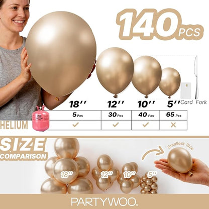 PartyWoo Metallic Gold Balloons 140pcs Chrome Gold Color 18 12 10 5 Inch | 18 - Image 6