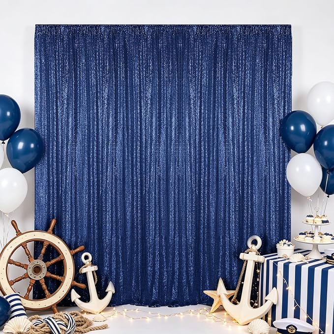 Hahuho Navy Sequin Backdrop Curtain, Party Decoration（2 Panels, 4FT x 8FT - Image 8