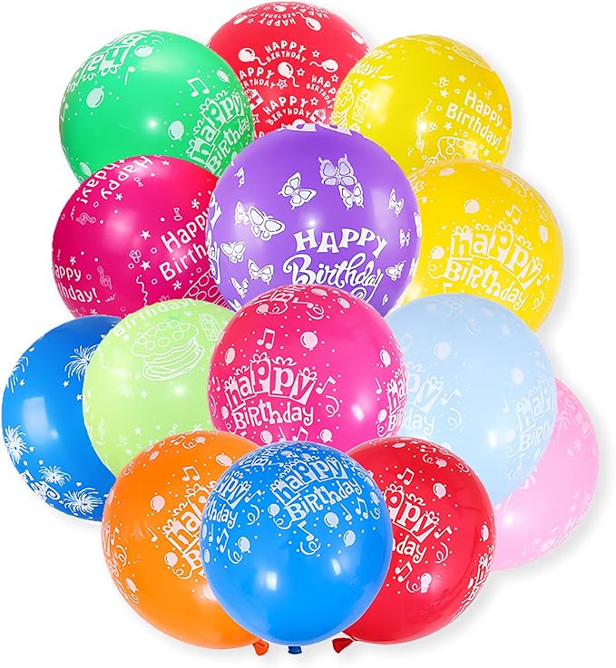 100 Pcs 12 Inch Printed "HAPPY BIRTHDAY" Colorful Latex Balloons by VHUWE