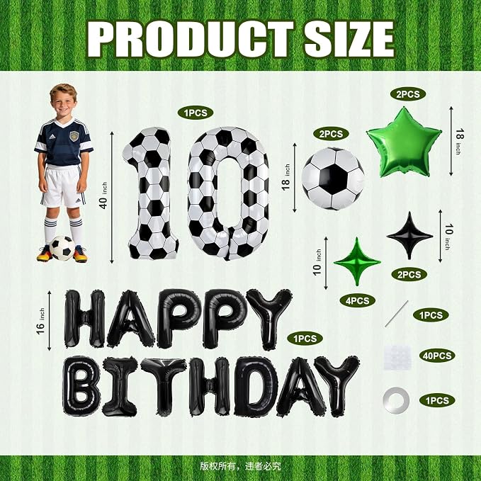 40 Inch Soccer Number 10 Balloon Set, Soccer Birthday Party Decorations | - Image 2