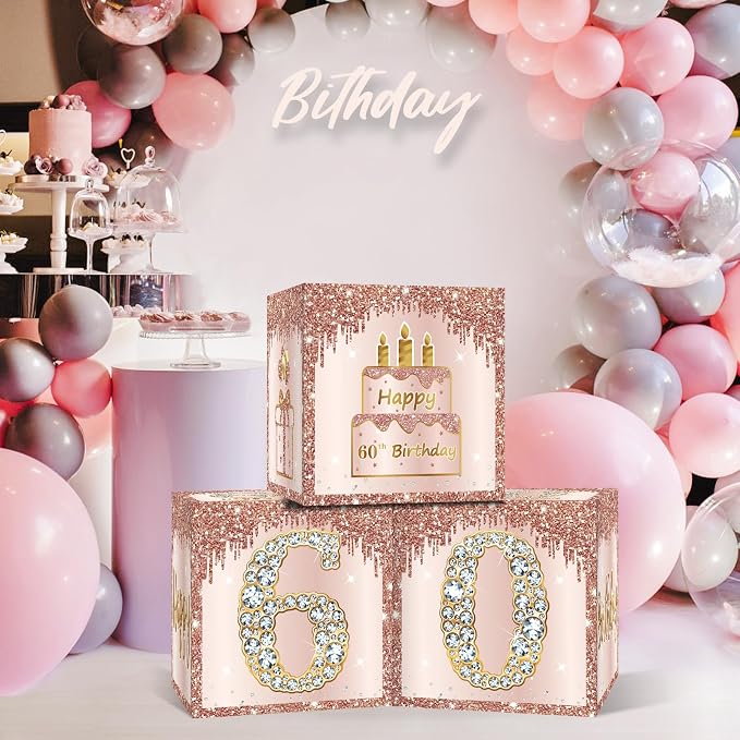 Guiruiy 3Pcs 60th Birthday Decorations Balloon Gift Boxes - Image 4